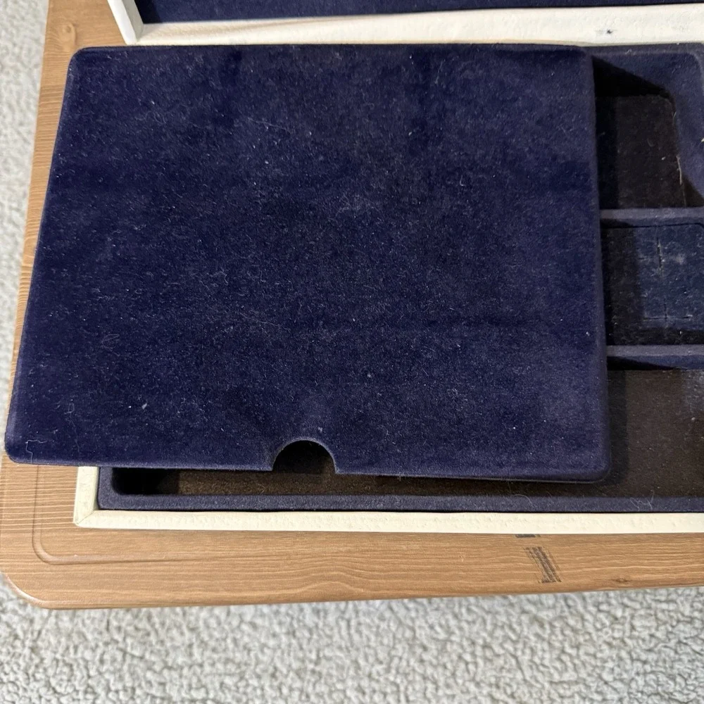 Vintage 1980's Avon Jewelry Box Cushion Faux Leather Navy Velvet Interior